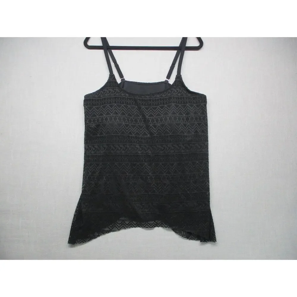 Black Patterned‎ Lace Sheer BOHO Asymmetrical Layered Swim Top Womens Size XXL